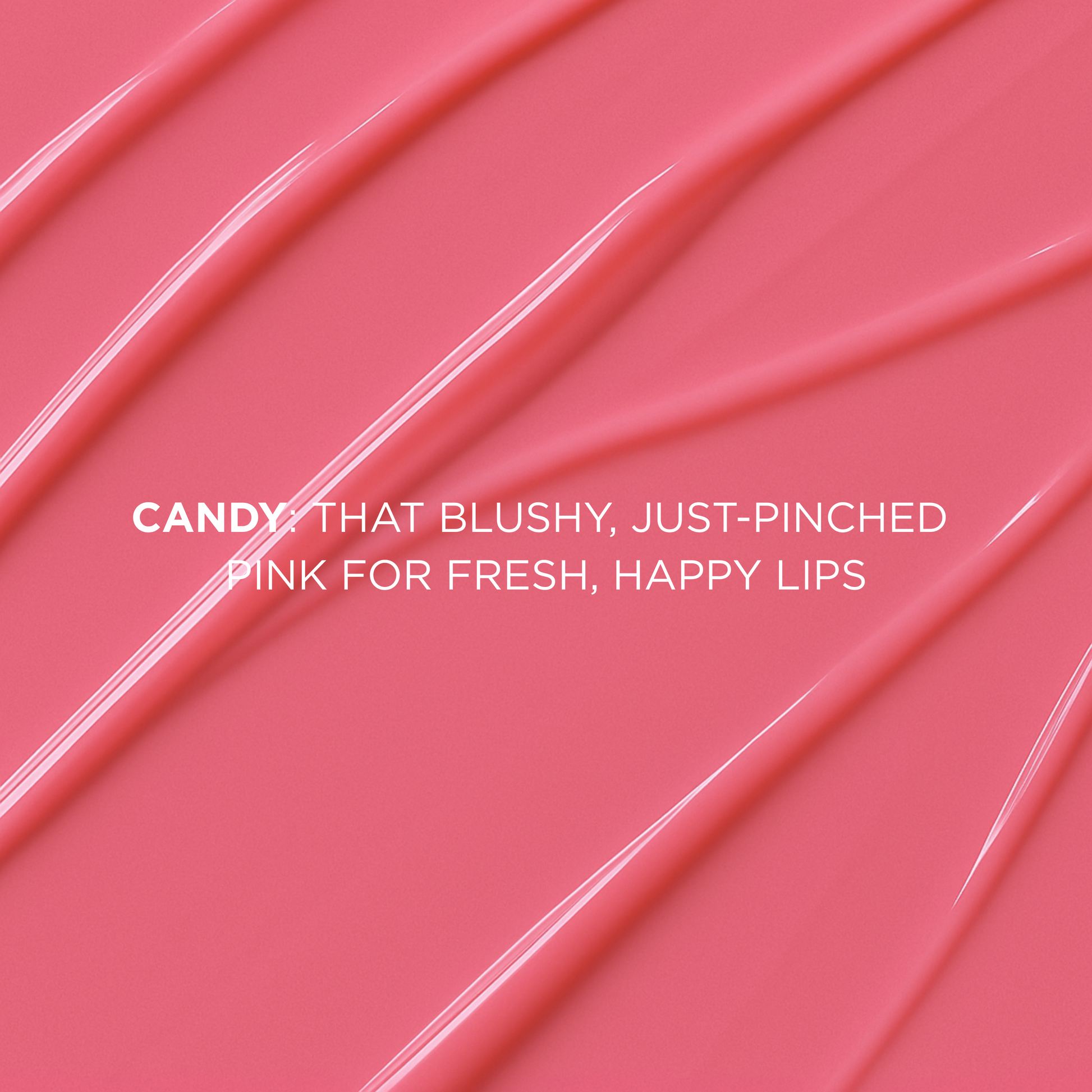 Close-up of pink lip lip butter with text describing its color.