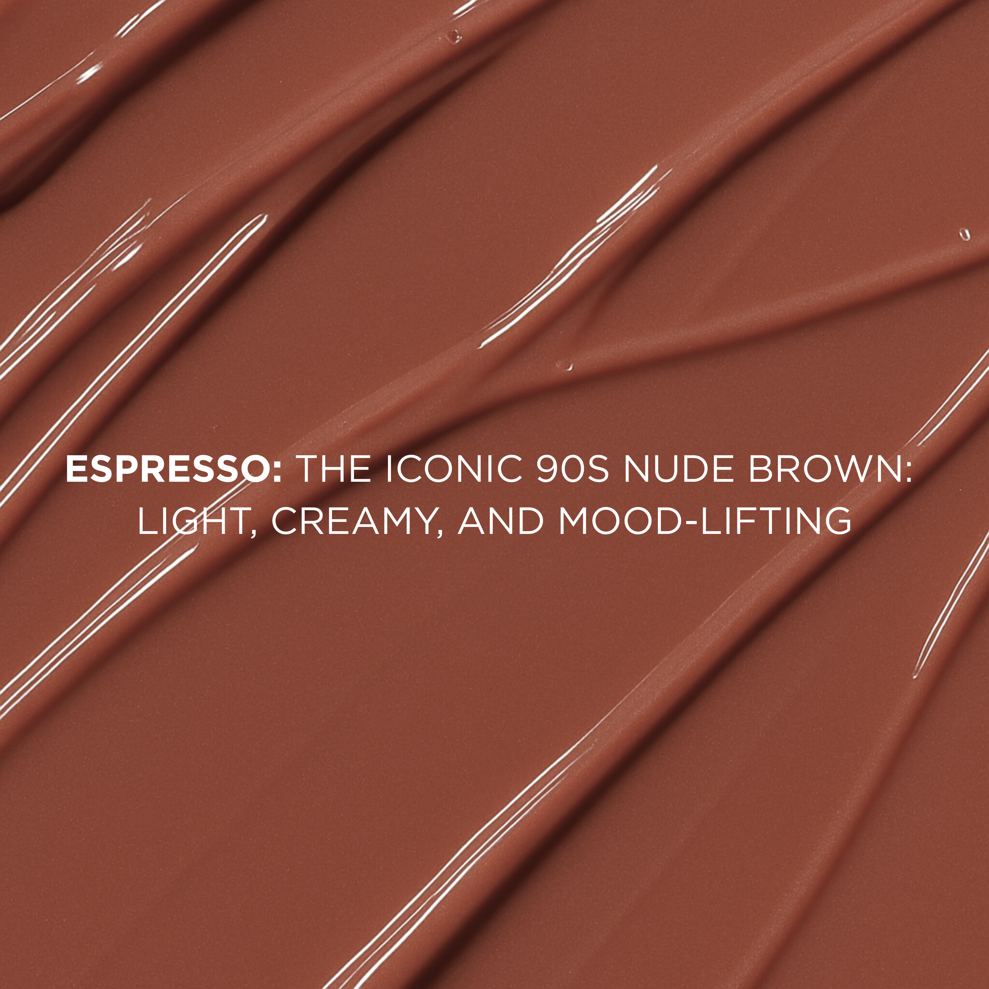 Close-up of brown lip butter with text describing its color.
