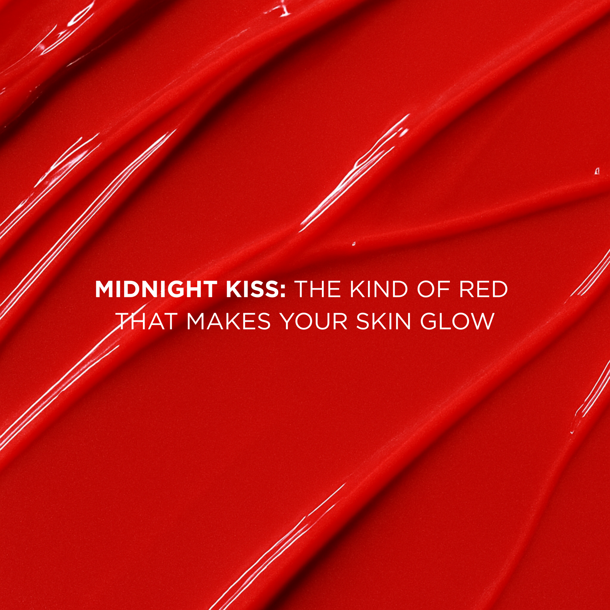 Close-up of red lip butter with text describing its color.