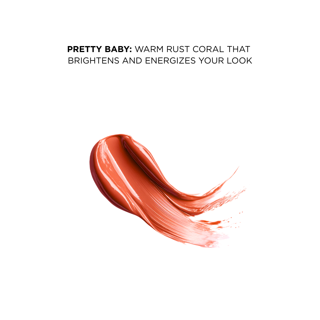 Swoosh of warm rust coral color with descriptive text on a white background