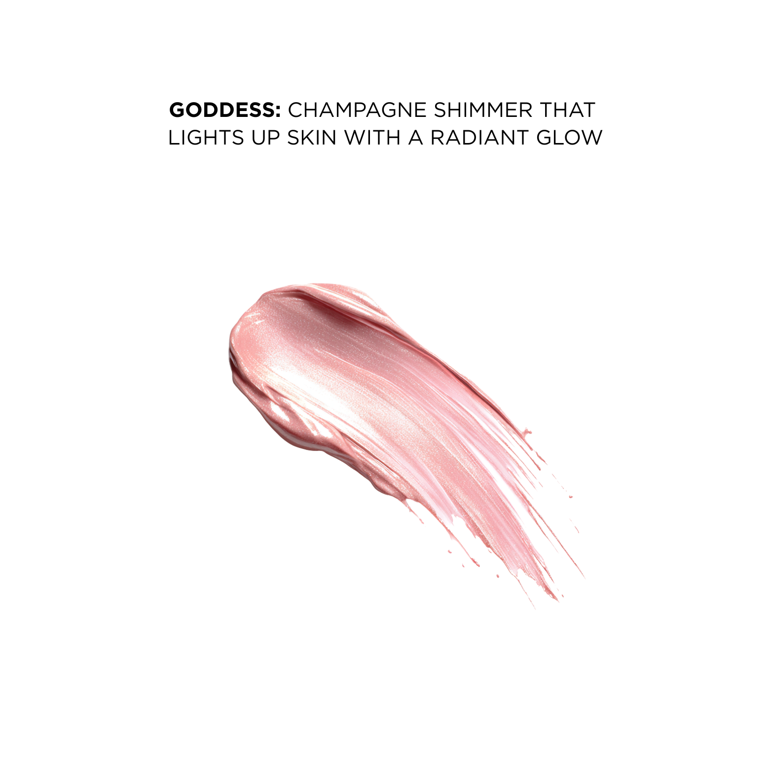 Champagne micro shimmer within glow highlighte swatch on a white background with text describing the product.